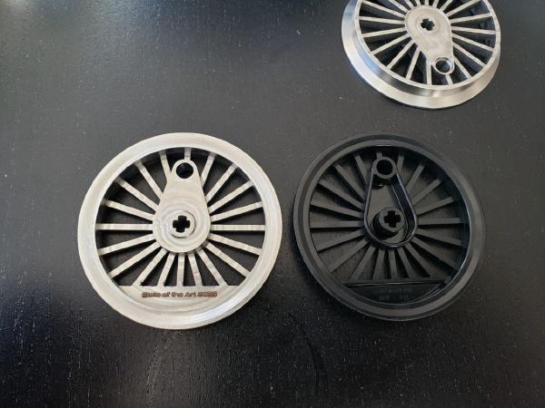 CNCs are particularly demanding when it comes to your CAD knowledge. With 3D printers you can just draw a 3D model by hand and it'll be fine, but CNC requires precision that can only be achieved with strict measurements. To make such a train wheel you need accurate measurements and you need to know how Boolean non-destructive 3D design works, then use CNC tools to manufacture it repeatedly — it's as close as you can get to real-life manufacturing at home today.
